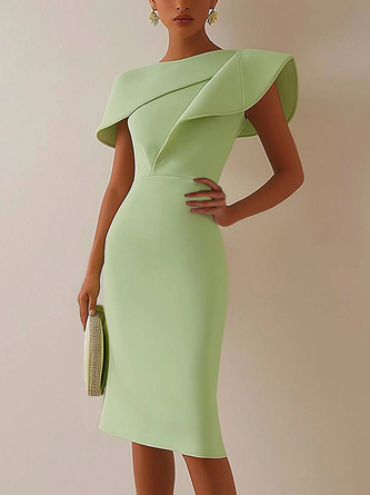 Elegant Plain Irregular Craftsmanship Midi Dress