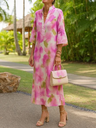 Vacation Ombre Printing Midi Dress