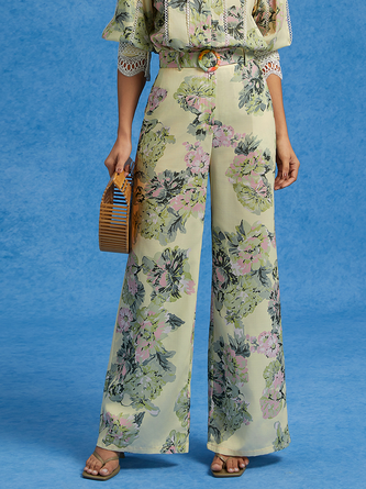 Vacation Floral Wide-Leg Pants With Belt