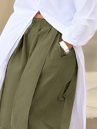Casual Cotton Wide-Leg Cropped Pants