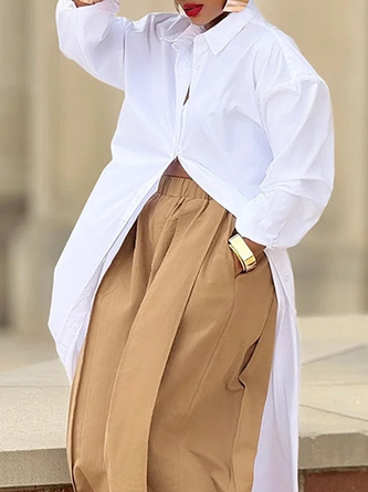 Casual Cotton Loose Split Long Shirt