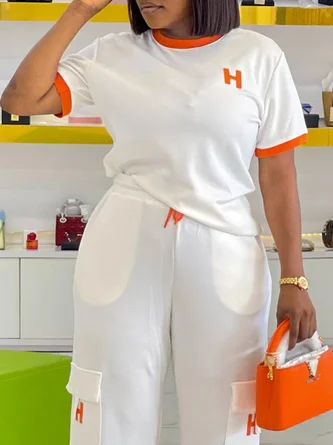 Casual Color Block Crew Neck T-shirt