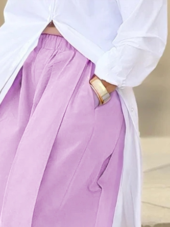 Casual Cotton Wide-Leg Cropped Pants