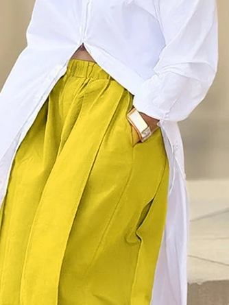 Casual Cotton Wide-Leg Cropped Pants