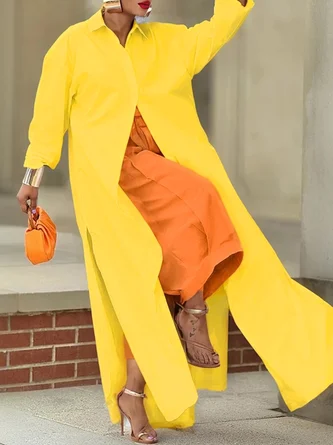 Casual Cotton Loose Split Long Shirt