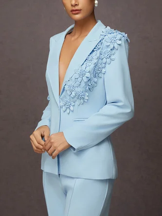 Urban 3D Floral Plain Lapel Collar Blazer