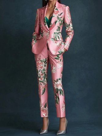 Elegant Floral Lapel Collar Blazer