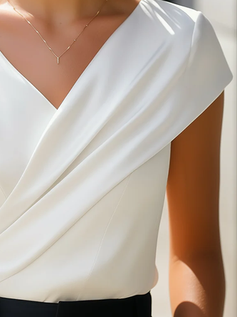 Elegant Plain Asymmetric Cross Neck T-shirt