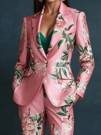 Elegant Floral Lapel Collar Blazer