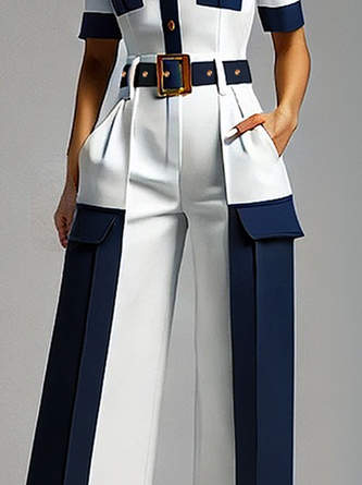 Urban Color Block Straight Pants With Belt