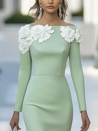 Elegant Floral Embroidery Off The Shoulder Midi Party Dress