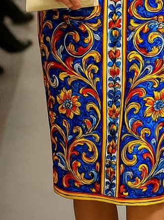 Urban Random Print Raglan Sleeve Printing Crew Neck Knee Length Dress