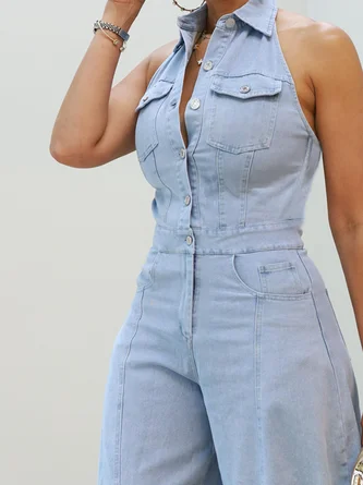 Plain Casual Denim Jumpsuit 2 Plain Casual Denim Jumpsuit - Image 2