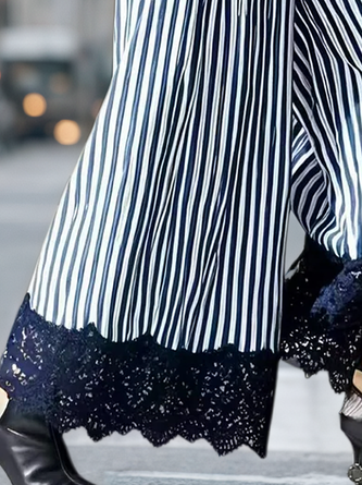 Casual Striped Buttoned Wide Leg Pants