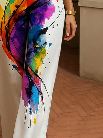 Elegant Printing Random Print Stand Collar Jumpsuit