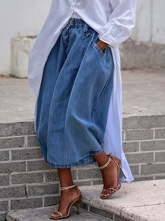 Casual Loose Denim Plain Jeans