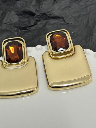Vintage luxury mirror metal geometric square gemstone earrings