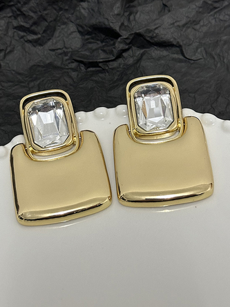 Vintage luxury mirror metal geometric square gemstone earrings