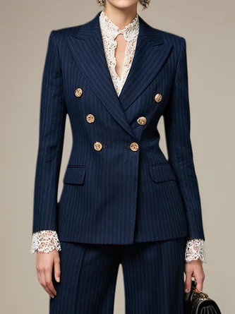 Urban Double Breasted Striped Lapel Collar Blazer