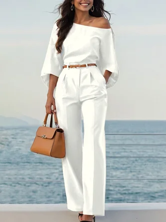 Urban Plain Irregular Craftsmanship One Shoulder Balloon Sleeve Blouse