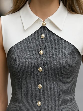 Urban Contrast Stitching Split Joint Shawl Collar Tank Top