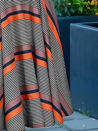 Casual Striped Raglan Sleeve Printing Notched Maxi Dress