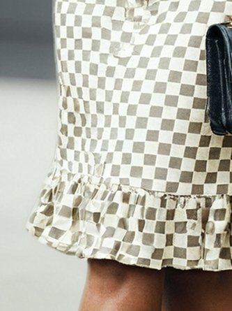 Urban Plaid Printing Shirt Collar Midi Dress