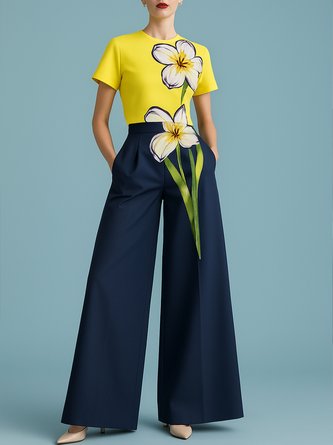 Urban Floral Printing Fashion Wide Leg Pants