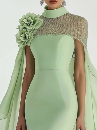 Elegant 3D Floral Sheath Knee Length Dress with Cape Sleeves