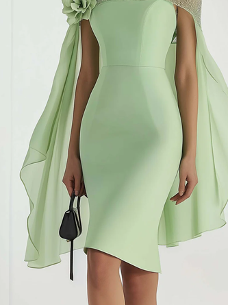 Elegant 3D Floral Sheath Knee Length Dress with Cape Sleeves