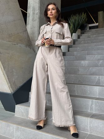 Urban Shawl Collar Long Sleeve Loose Linen Jumpsuit