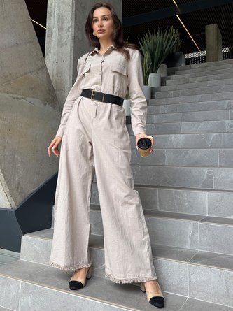 Urban Shawl Collar Long Sleeve Loose Linen Jumpsuit