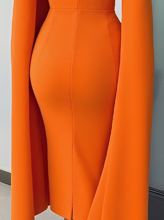 Elegant Plain Split Sleeves Shawl Collar Midi Dress