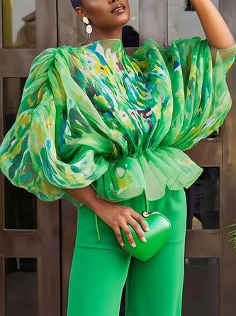 Elegant Random Print Printing Off The Shoulder Blouse