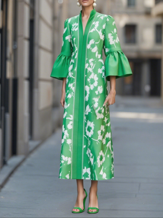 Elegant Floral Printing Maxi Dress