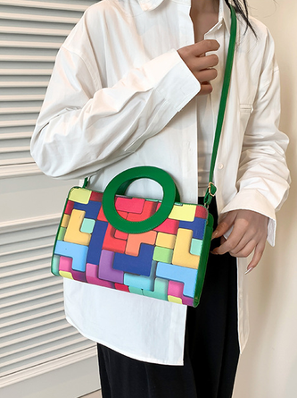 PU Color Block Classic Backpack