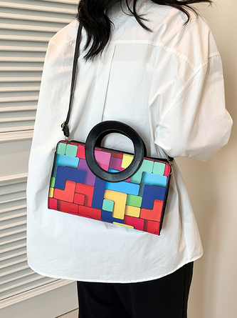PU Color Block Classic Backpack