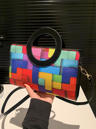 PU Color Block Classic Backpack