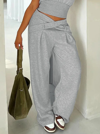 Casual Plain Pockets Cross Fashion Pants