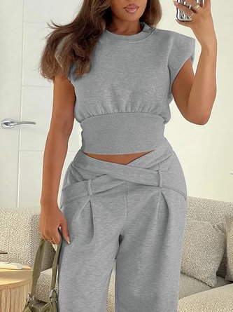 Casual Plain Pockets Cross Fashion Pants