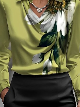 Urban Floral Printing Shirt Collar Blouse