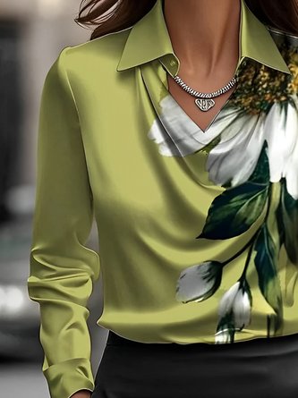 Urban Floral Printing Shirt Collar Blouse