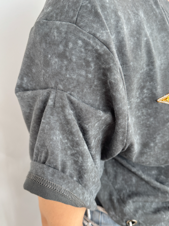 Cotton Casual Plain Chain T-shirt