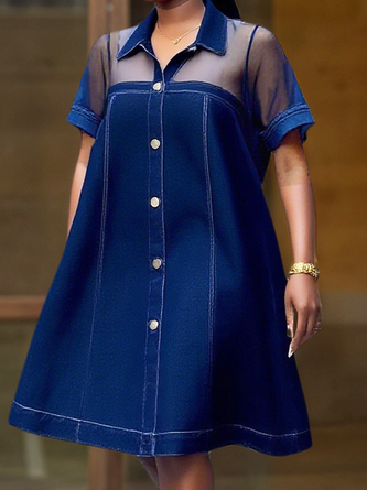 Denim Urban Plain Knee Length Dress