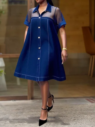 Denim Urban Plain Knee Length Dress