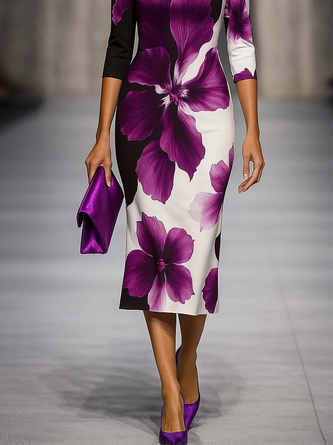 Elegant Floral Printing Midi Dress