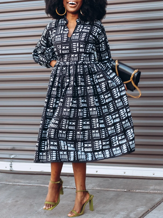 Casual Geometric Printing Midi Dress