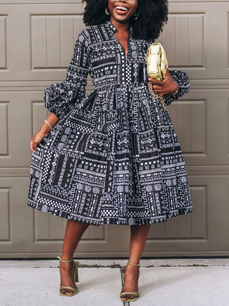 Casual Geometric Printing Midi Dress