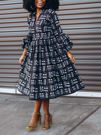 Casual Geometric Printing Midi Dress