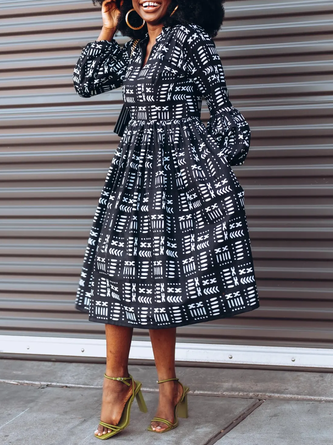 Casual Geometric Printing Midi Dress